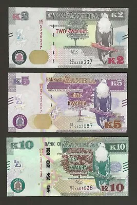 $3.50 • Buy ZAMBIA 2 5 10 Kwacha 2021 + 2022, Pack Fresh UNC, New Dates, Pretty Banknotes