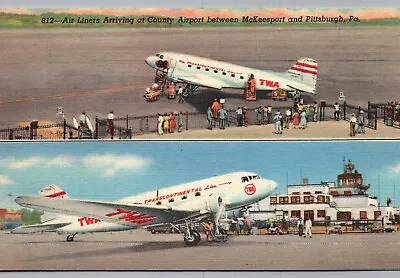 Postcard TWA Air Liners Planes At County Airport McKeesport & Pittsburgh PA • $5.99