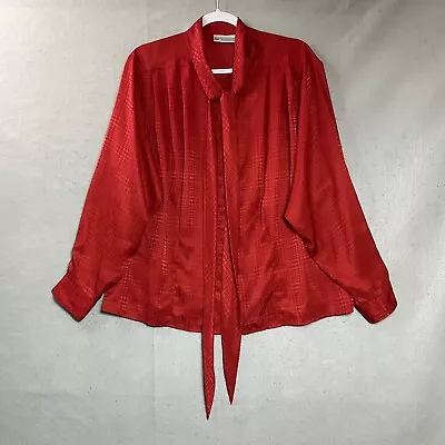 Vintage Top Blouse Womens Extra Large Red Neck Tie Shiny Secretary Work Retro • $29.97