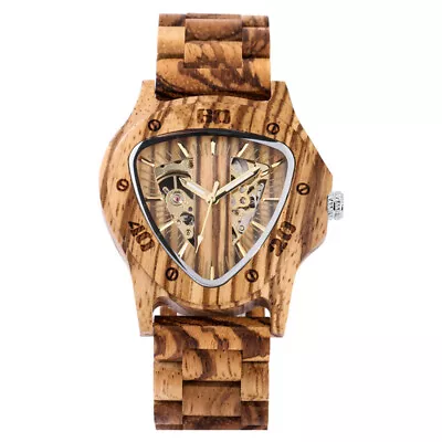 Men's Automatic Mechanical Watches Triangle Dial Natural Stylish Wooden Bracelet • $60.45