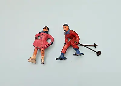 Vintage Lot Of 2 Barclay Lead Winter Ice Skater Skier Toy Figures ~ 2.25  • $20