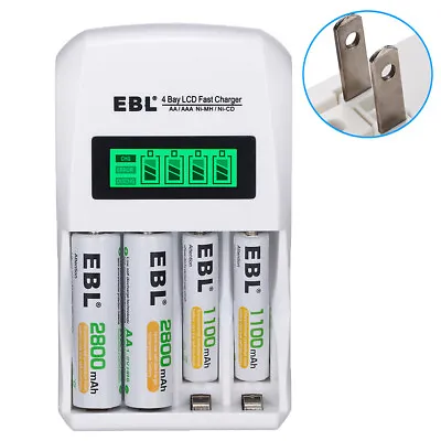 EBL 4 Slots Fast LCD Charger For AAA AA NIMH NICD Rechargeable Battery US Plug • $11.29