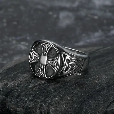 Mens Irish Celtic Trinity Knot Cross Ring Stainless Steel Size 7 8 9 -15 Gift • $7.99