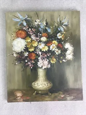 Large Vintage Floral Oil Painting On Canvas Signed By Artist 20x24 Free Shipping • $34