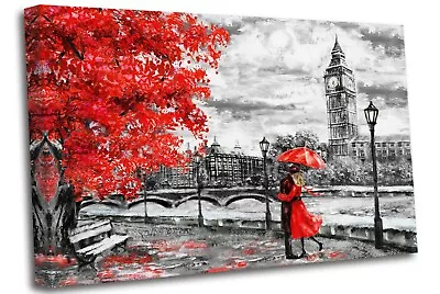 London Big Ben Artwork With Couple Canvas Wall Art Picture Print • £21.98