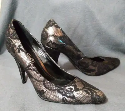 Colin Stuart High Heel Dress Shoes Pumps Black Pointed Toe Size 7 M Net Covered • $16.79