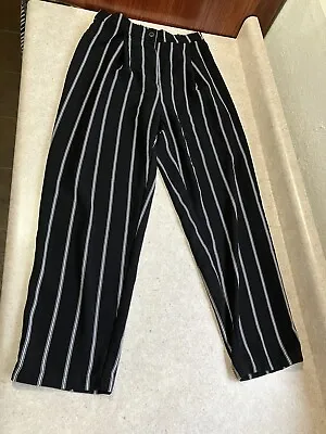 H&M Divided Black And White Striped Pants Skze Medium Flowy Wide Leg Size 4 • $12.50