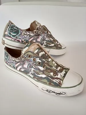 Ed Hardy Women's Size 9 Laceless Camo Rose And Panther Sneaker Low Top Slip-on • $49