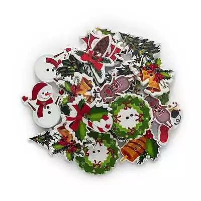 30pcs Mixed Christmas Series Wood Buttons For Sewing Scrapbooking Clothing Decor • $3.99