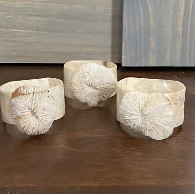 3x Real Mushroom Coral White Sea Shell Mother Of Pearl Napkin Ring Holder • $29.99