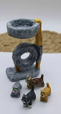 OOAK Handmade Polymer Clay 4 Cats And Climbing Tower~ By Rockn Palette • $27.99