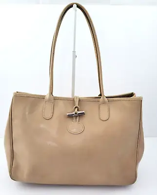 Longchamp Roseau Heritage Tan Beige Leather Tote Bag Made In France Used Toggle • $78