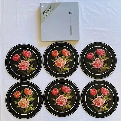 PEONY SPRAY FLOWERS Vintage Boxed Pimpernel Corked Round Place Mats Set Of 6 • $39.94
