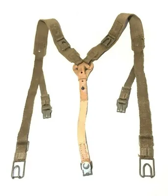 Vintage Czech Army Y Strap Suspenders Leather Canvas Combat Load Belt Rig System • $17.95