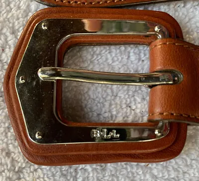 Lauren Ralph Lauren Belt Women SZ Small Saddle Tan Genuine Leather Silver Buckle • £33.32