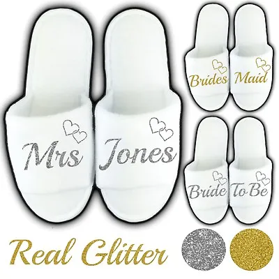 £5.19 • Buy White Slippers Spa Open Toe Wedding Personalised Glitter Hearts Novelty Bridal