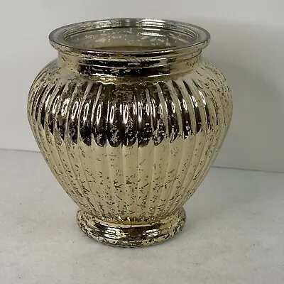 Gold Silver Mercury Ribbed Ginger Jar Glass Vase Or Candle Holder Metallic 6” • $18