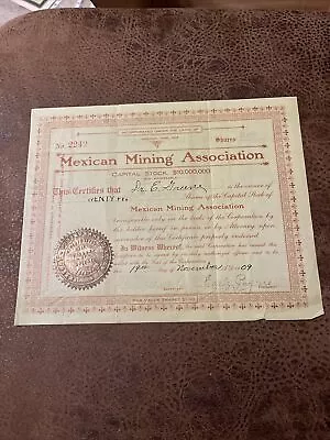 MEXICO MINING ASSOCIATION Stock/bond Certificate • $15