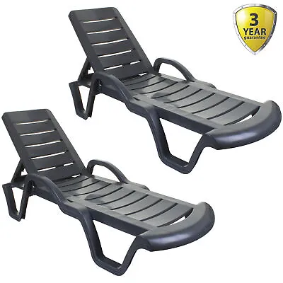 Sun Lounger Outdoor Garden Patio Relaxer Anthracite Grey Recliner Bed Furniture • £149.99