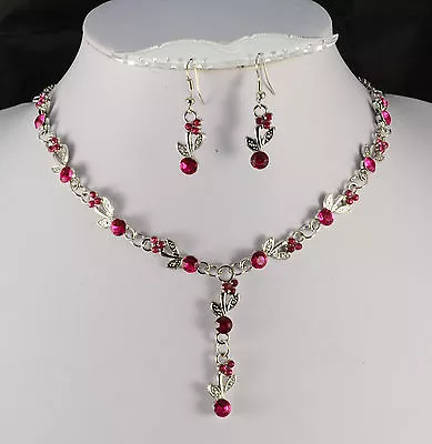 £2.99 • Buy Purple, Lilac, Pink, Hot Pink Or Red Crystal Necklace & Earrings Set