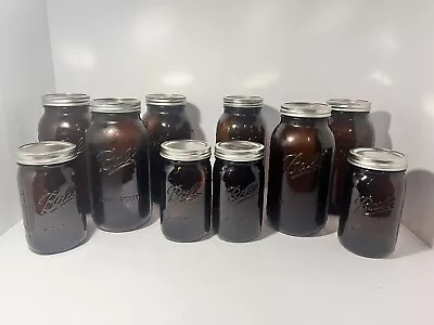 Antique AMBER Ball Mason WIDE Mouth. 6 Half Gallon & 4 Quart’s . With Lids. • $85