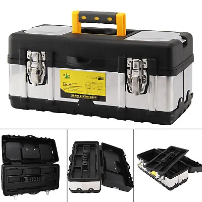 Heavy Duty Stainless Steel Tool Box Chest Storage Case & Removable Tray • £16.99