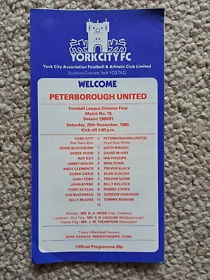 Sat 29th Nov 1980 Div 4 York City V Peterborough Original Programme. • £1.20