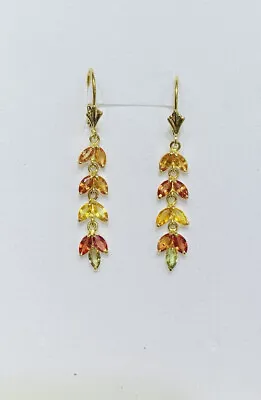 14k Solid Gold Dangle Leverback Earrings Natural Marquis Multi Color Sapphire2.4 • $209.29