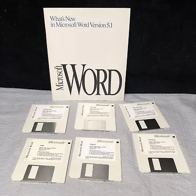 Microsoft Word Version 5.1 Apple Macintosh 3.5  6 Floppy Disks Book Untested • $25