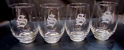 Set 4 Vintage Clear Glass Monogramed  S  4.5  Tall Stemless Wine Glasses • $60