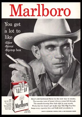 1957 Marlboro Red Man Smoking In Cowboy Hat-cigarette Print Ad-mini Poster-1950s • $9.95