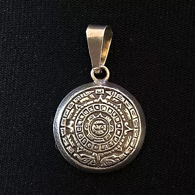 Vintage Mexico Aztec Mayan Calendar Sun God Sterling Silver Pendant • $18