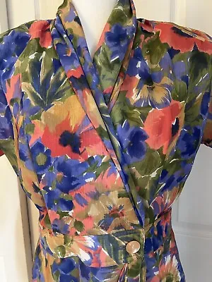 New Vintage Leslie Fay Floral  Short Sleeve Secretary Dress 8 M • $25.99