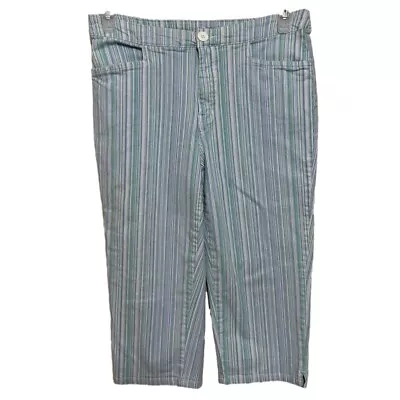 Vintage Bill Blass 80s Blue Green Striped Capri Pants Size 8 P • $24.99