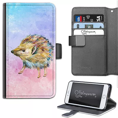 Hairyworm Watercolour Hedgehog Animal PU Leather Wallet Phone Case;Flip Case • £13.99