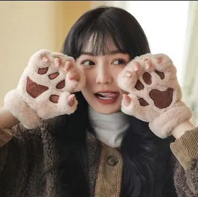 $9.60 • Buy US Cat Claw Bear Paw Gloves Women Warm Plush Faux Fur Cosplay Fingerless Mittens