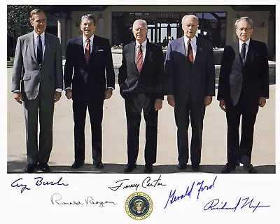 5 Presidents Signed 8x10 Richard Nixon G. Ford Jimmy Carter Ronald Reagan G Bush • $18.50