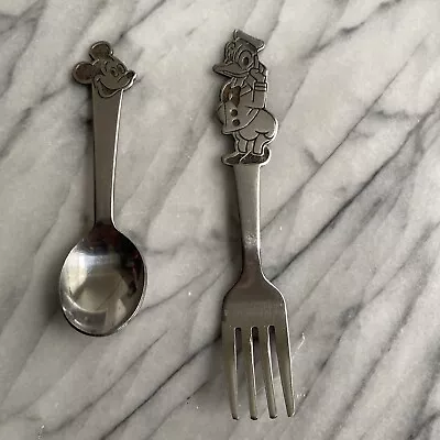 Vintage Donald Duck  Fork Mickey Mouse Spoon Youth Stainless By Bonny Japan Used • $13.25