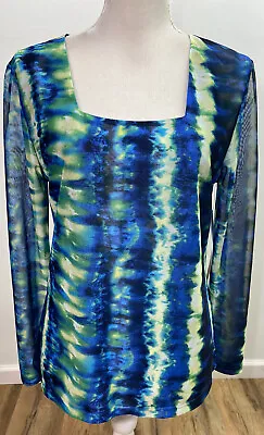 Erin London Blue & Green Tie-Dye Square Neck Mesh Top Shirt Women’s Large NWT • $14.99