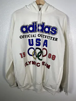 SIZE M Adidas Vintage USA Olympic Team 80s Made In USA White Hoodie • $100