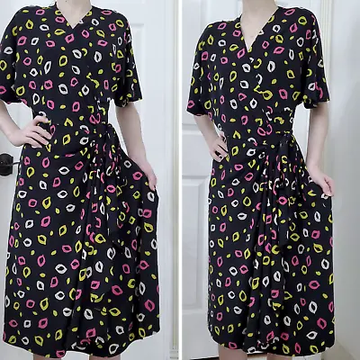 Vicky Tiel Vintage Retro Lip Print V-Neck Women's Wrap Dress Size Medium • $49