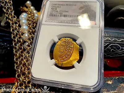 Mexico 4 Escudos  Jeweled Cross! 1715 Fleet Shipwreck  Ngc 50 Pirate Gold Coins • $23900