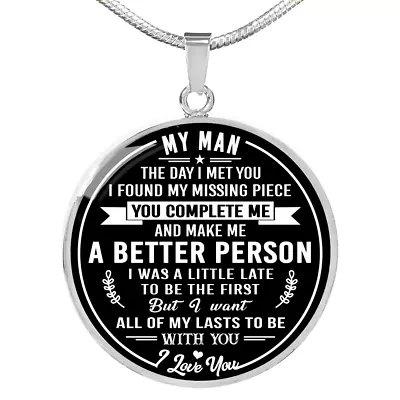 To My Man For Boyfriend Husband Necklace Round Pendant Luxury Gifts I Love You • $28.95