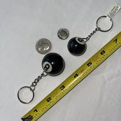 Vtg NOS 8 Ball Pool Balls Lot Set Of 2 Billiards Keychain Key Ring Chain Fob • $19.99