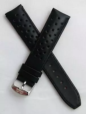 20 Mm BLACK SPORTS PERFORATED PIN BUCKLE LEATHER WATCH STRAP To Fit TAG Heuer F1 • £39.95