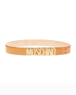 Moschino Womens 38 US XSmall MUSTARD YELLOW Lettering Logo Belt Name BUCKLE GOLD • $129.99
