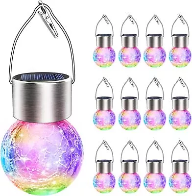 10-Pack Solar Powered Hanging Globe Crackle Glass Ball Light Garden Outdoor Lamp • $17.99