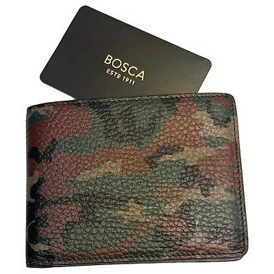 $74.99 • Buy Bosca Brand Mens Double Billfold Executive Wallet Green Brown Camo Leather $115