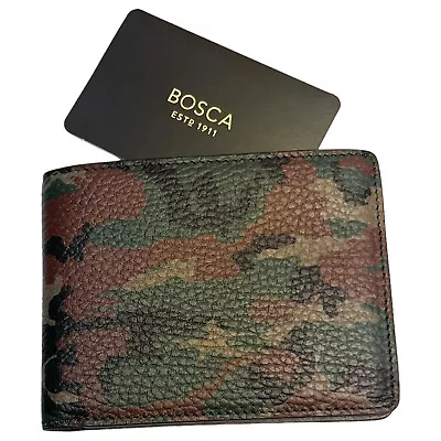 Bosca Brand Mens Double Billfold Executive Wallet Green Brown Camo Leather $115 • $67.49