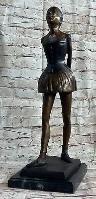 Sculpture/Statue Bronze Véritable Polychrome Sur Marbre DANSEUSE STYLE DEGAS NR • $279.65